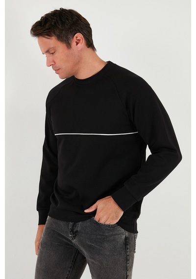 Buratti Pamuklu Şerit Detaylı Relaxed Fit Bisiklet Yaka Erkek Sweat 5901227 Siyah