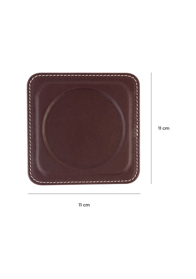 Bardak Altlığı,6 Lı Set,masaüstü Yuvarlak Cup Coaster,vegan Suni Deri,11x11 Cm.,bordo Bordo