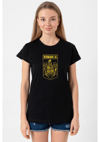 Romania Coat Arms Siyah Kadın Tshirt SIYAH