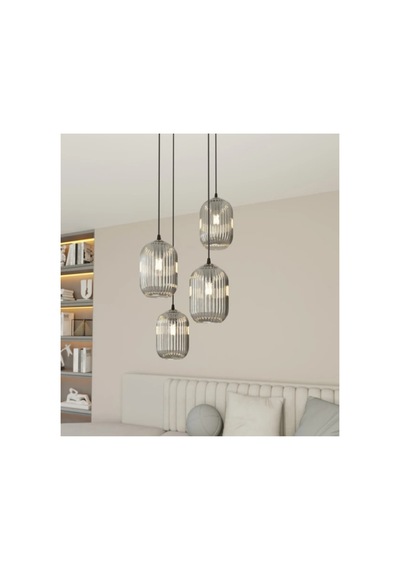 Mylights Dörtlü 4lü Modern Sarkıt Avize Füme Cam Başlık Siyah Modern Salon Oturmaodası Masaüstü Siyah