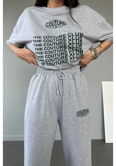 Couture Club T-shirt Eşofman Altı Jogger- Gri Baskılı Alt Üst Eşofman Takım Oversize Bisiklet Yaka Gri Couture Club T-shirt Eşofman Altı Jogger- Gri Baskılı Alt Üst Eşofman Takım Oversize Bisiklet Yaka Gri