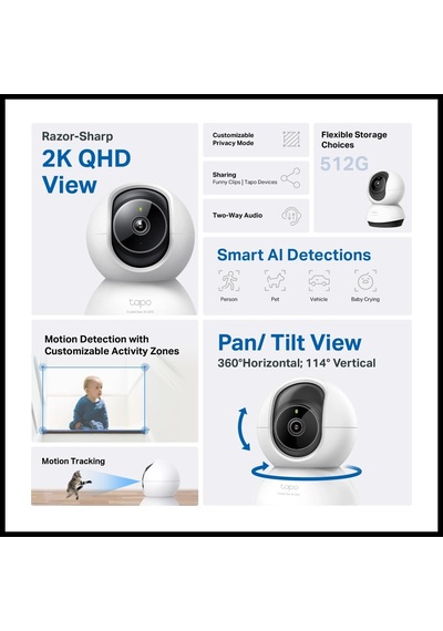 Tp-lınk Tapo Tc72 C220 , 2k Qhd 4,0mpix, İç Mekan Wifi, 9mt. Gece Görüşü, 360 Dönüş, İki Yönlü Ses