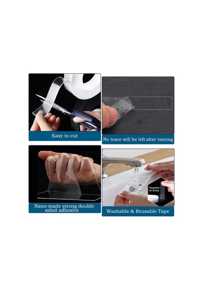 Su Sızdırmaz Çift Taraflı Şeffaf Bant 5 Metre Ekstra Güçlü Yıkanabilir İnce Nano Bant Genişlik 30mm Kalınlı