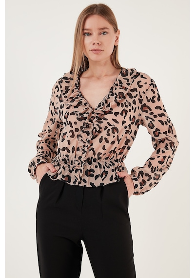 Lela Leopar Desenli Fırfırlı V Yaka Tül Bayan Bluz 611Kb2034 Leopar Lela Leopar Desenli Fırfırlı V Yaka Tül Bayan Bluz 611Kb2034 Leopar