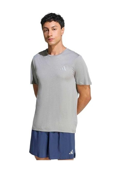 Adidas Run Essentials Erkek Gri Yuvarlak Yaka Tişört Gri