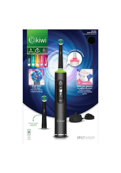 Kiwi Ktb-6540 Şarjlı Diş Fırçası 5 Farklı Mod & Lcd Ekran Siyah Şarjlı