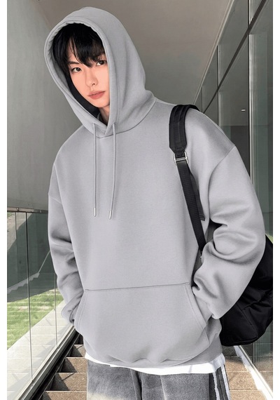 Genius Store Erkek Sweatshirt Kanguru Cepli İçi Polarlı 3 İplik Kapüşonlu Oversize Sweatshirt Kanguru-sweatshırt Açık Gri
