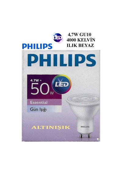 Philips-4.7W-50W Gu10 Essential 4000 Kelvin Ampul