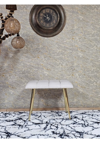Zafir Gold Sivriltme Ayaklı 60 Cm Puf Bench - Puf - Bench - Oturak - Mutfak Oturağı - Antre Oturağı Krem