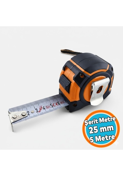 Tr Şerit Metre 5 Metre 25 Mm Darbeye Dayanıklı Kilitli Profesyonel Ölçü Aleti 0 - 300 MM