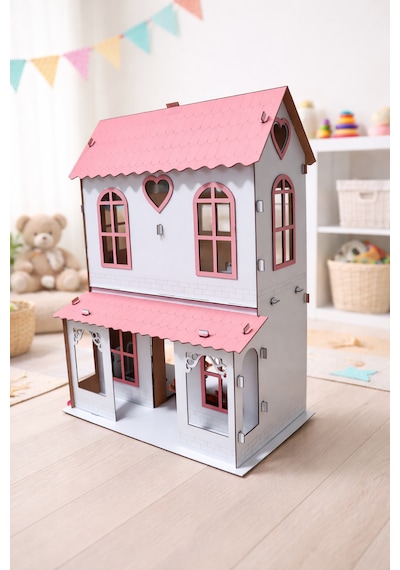 Ahşap Oyuncak Oyun Evi Eğlenceli Ve Eğitici Tasarım Pembe-beyaz