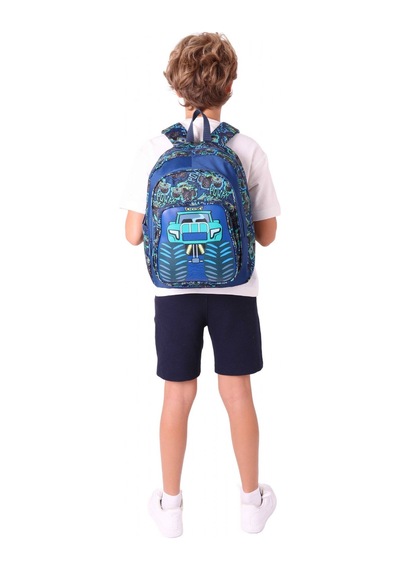 Kaukko Kids Üç Gözlü Erkek Çocuk Okul Sırt Çantası Kamyon Detaylı - L5261 Lacivert - Yeşil