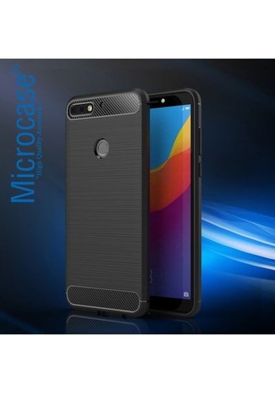 Huawei Y7 2018 London Brushed Carbonfiber Silikon Tpu Kilif+Cam 272058779 - Seçenek / Cam Koruma-Cam Istemiyorum