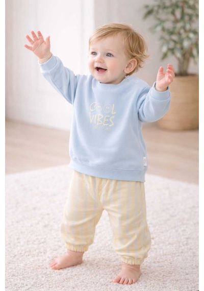 Oversize Bebek Takım 6-18 Ay %100 Pamuk Mavi