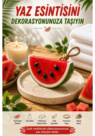 Karpuz Dekoratif Kokulu Sabun Banyo Salon Ofis Dekoru Ortam Kokusu Dekoratif Obje 10x6 Cm Yaz Teması Akdeniz