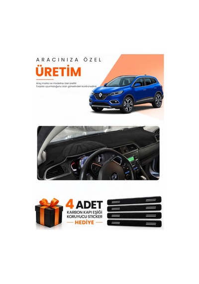 Renault Kadjar 2015-2022 Uyumlu Torpido Koruma Örtüsü Oto Kılıfı - Siyah Gri