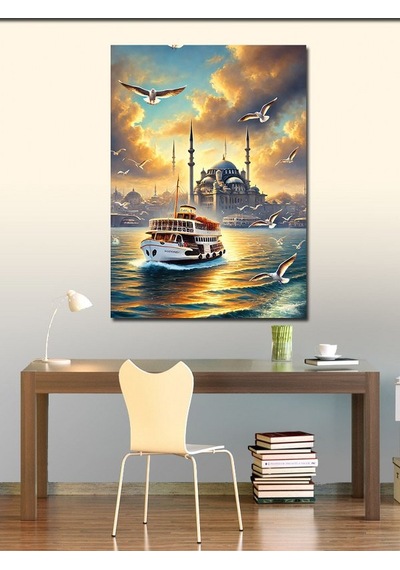 Kanvas Tablo İstanbul Ve Gün Batımında Vapurlar 100cmx140cm
