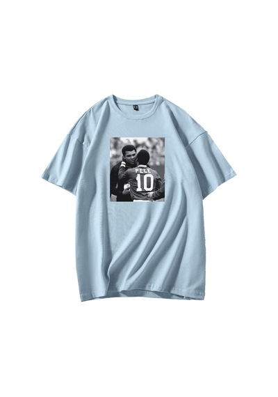 Flood Of Style Erkek Açık Mavi Pele Baskılı Oversize Bisiklet Yaka Tshirt Lacivert