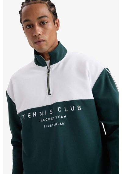 Defacto Defactofit Boxy Fit Dik Yaka Yarım Fermuarlı Baskılı Sporcu Sweatshirt F0198ax25augn536 Yeşil