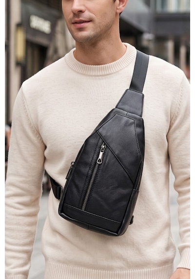 Lederax Hakiki Deri Göğüs Çantası Küçük Boy Bodybag Ld683 Siyah