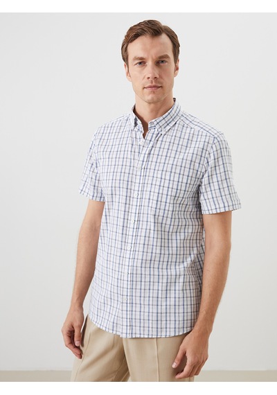 Lcwaıkıkı Classic Beyaz Regular Fit Kısa Kollu Ekose Poplin Erkek Gömlek