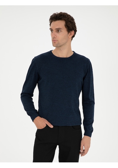 Cacharel Lacivert Slim Fit Yün Karışımlı Bisiklet Yaka Triko Kazak