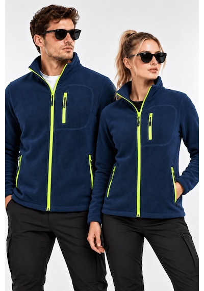 Genius Store Unisex Polar Tam Fermuarlı 3 Cepli Tüylenme Yapmaz Soğuğa Karşı Dayanaklı Spor Erkek-kadın Polar Tekli İndigo