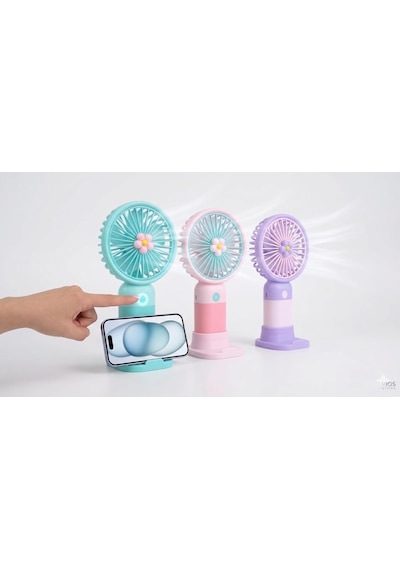 ViOS Uyumlu Store Şarjlı El Fanı Taşınabilir Mini Vantilatör Masaüstü Sessiz Fan Ve Telefon Tutucu Standlı 3 Kademeli