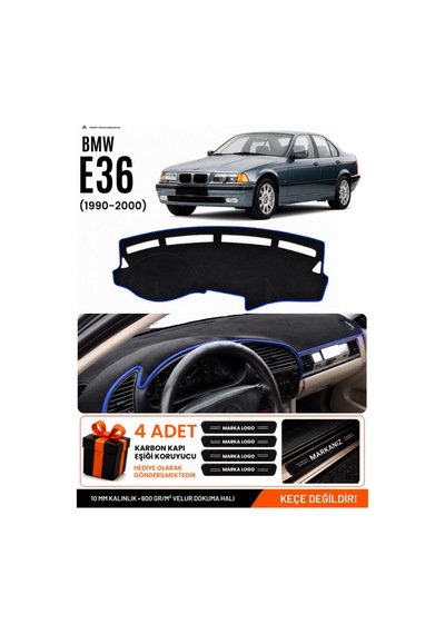 Bmw E36 1990-2000 Uyumlu Torpido Koruma, Torpido Örtüsü, Torpido Kılıfı - Siyah-mavi - Bm001