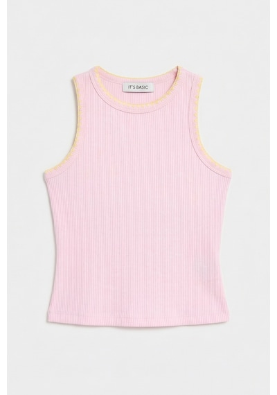 Kadın Pembe S6-98 Crop Fit Süper Elastan Sarı İşlemeli Body