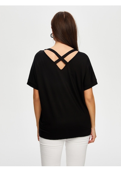 Faik Sönmez Yuvarlak Yaka Düşük Kollu T-shirt B00003-1 B00003-110 Siyah