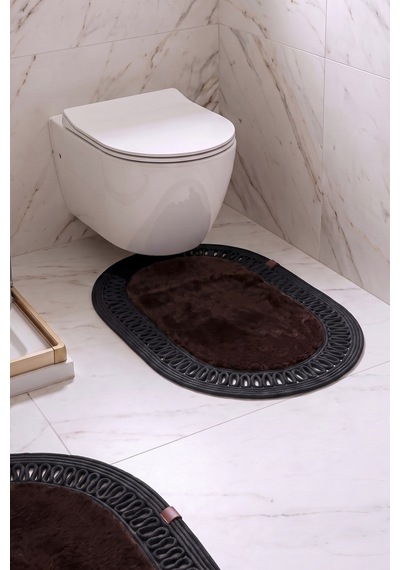 Banyo Paspası Takımı 60x100+40x60 Cm İç Trikot Acı Kahve & Siyah