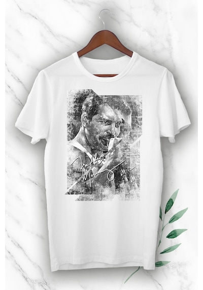 Flood Of Style Erkek Vintage Baskılı Freddie Mercury Unısex Beyaz Tişört