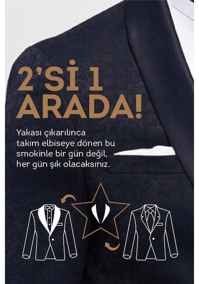 AC&Co / Altınyıldız Classics Erkek Lacı Slim Fit Desenli Smokin Damatlık Lacı Lacivert