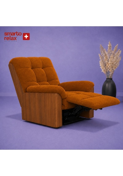Smarto Relax Porto Tv Koltuğu Elektrikli Masajlı Isıtmalı Döner Sallanan Ahşap Yan Panelli Polyester Kumaş Baba Koltuğu Turuncu