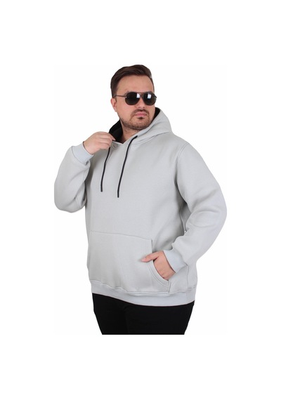 Starbattal Büyük Beden Erkek Basic Sweat Kapüşonlu 11700 Grı Gri