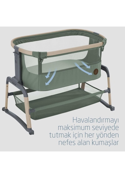 Maxi-Cosi Iora Air Sallanabilen Ahşap Görünümlü Anne Yanı Beşik Beyond Green