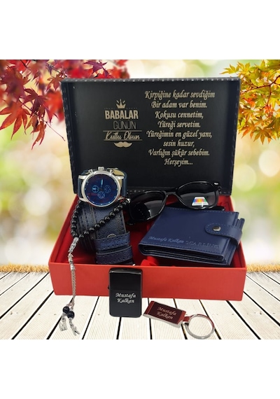 Hediyesbizden Kişiye Özel İsim Baskılı Erkek Hediye Seti-set18 Lacivert