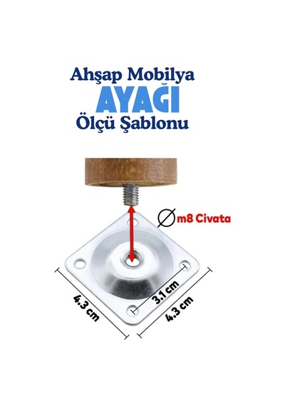 1 Adet Ahşap Dolap Mobilya Koltuk Kanepe Ayağı Ayakları M8 50 Cm Ham Ahşap Bağlantı Aparatlı Kahverengi Kahverengi