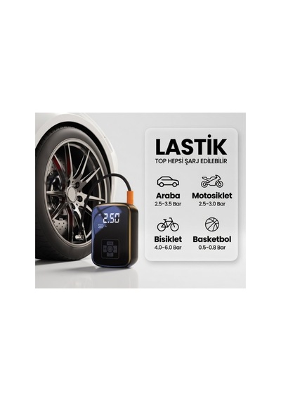 Dijital Basınç Göstergeli Şarjlı Taşınabilir Hava Kompresörü Lastik Şişirme Pompası 150psı