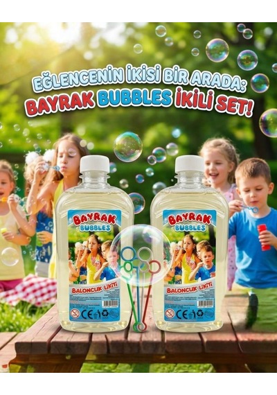 Bayrak Bubbles Baloncuk Likiti 2 Li Set 2 X 500 Ml Büyük Boy Özel Formüllü, Leke Yapmayan Dev Baloncuk Suyu