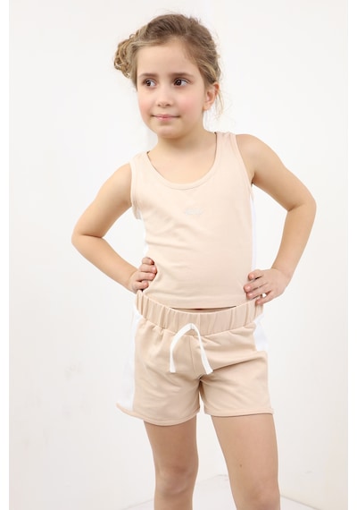 Toontoy Kids Toontoy Kız Çocuk Nakışlı Şortlu Takım Bej