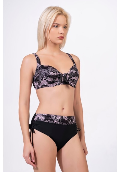 Endeep Kadın Büyük Beden Balenli Destekli Siyah Desenli Bikini Takımı Siyah-pembe