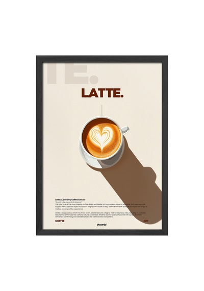 Latte Kahve Siyah Ahşap Çerçeveli Poster, Dekoratif Duvar Tablosu