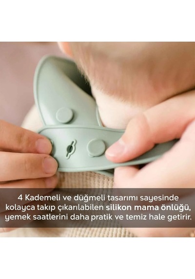 3'lü Silikon Bebek Mama Önlüğü Seti - Çift Kilitli Ayarlanabilir Silikon Önlük - Gri - Yeşil-pembe Genel