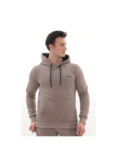 Kanguru Cepli Kapüşonlu 3 Iplik Kışlık Sweat Takım Bej