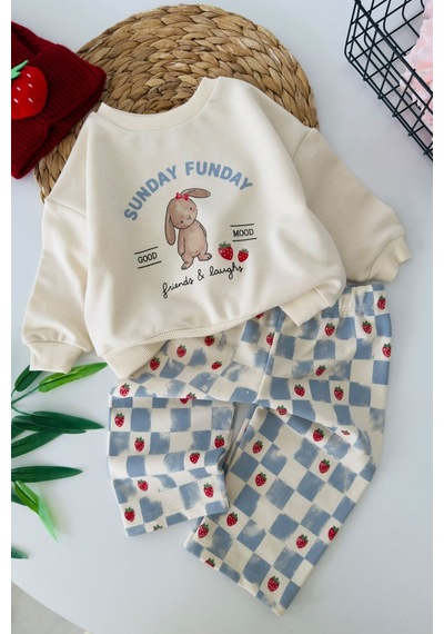 Minigimin Cicileri Sunday Çilek Baskılı Kız Bebek 2 Li Takım - Krem