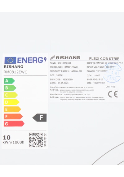 Rishang 3000k Cob Şerit Led 24v Metrede 480 Led Yüksek Crı 90 Noktasız Aydınlatma 10 Metre
