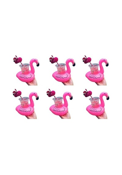 Flamingo Temalı Şişme Havuz Bardak Tutucu, 6 Adet Set