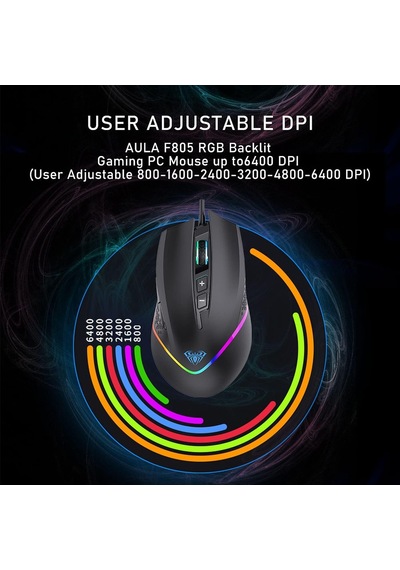 F805 6400dpı Rgb 7 Tuşlu Makro Optik Oyuncu Mouse, Siyah